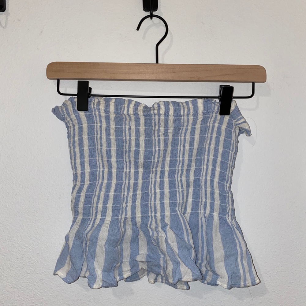 blue and white tube top